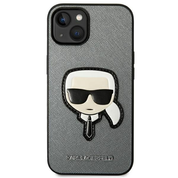Karl Lagerfeld Huse pentru iPhone 14, Saffiano Karl's Head Patch, de argint