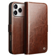 QIALINO Carcasă cu flip din piele de vacă originală pentru iPhone 17 Pro Max, maro