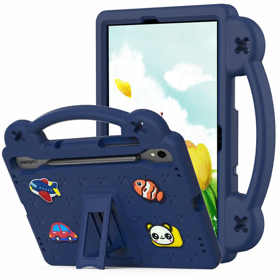 Husă pentru copii pentru Samsung Galaxy Tab S10 Lite / S10 FE / S9 FE, Cute Patterns, cu suport, albastru închis