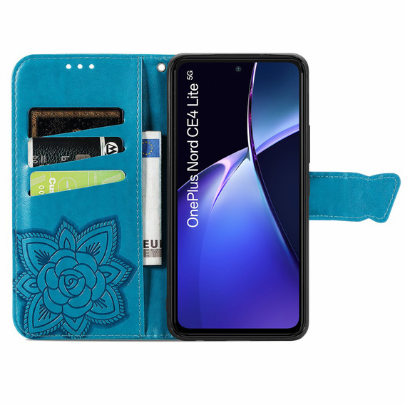 Cu clapetă pentru OnePlus Nord CE4 Lite, Butterfly, albastru