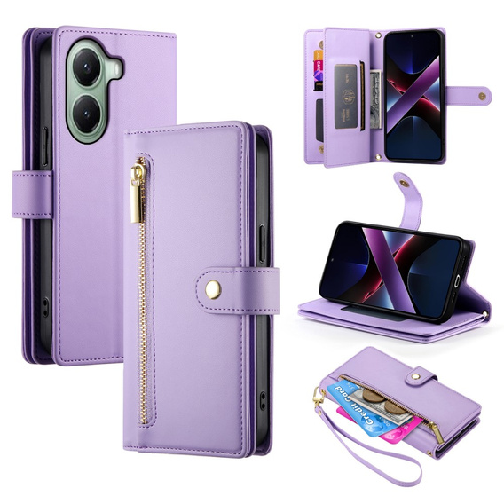 Cu clapetă pentru Xiaomi Poco X7 Pro 5G, Wallet Zipper Pocket, violet