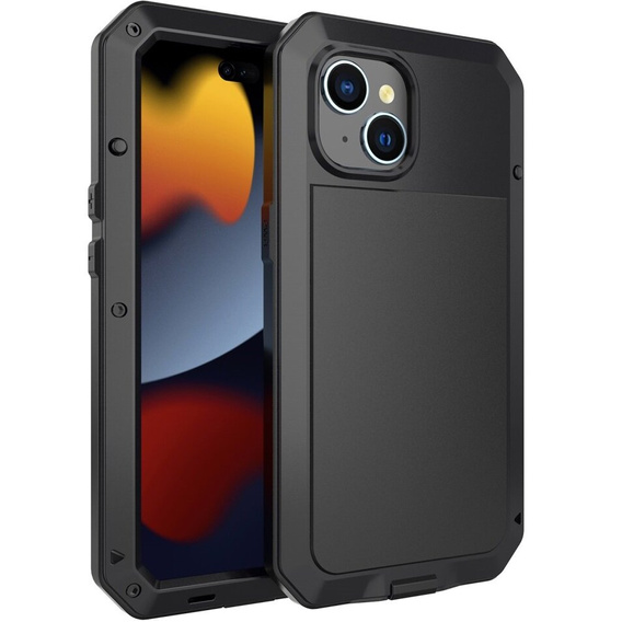 Carcasă pentru iPhone 15, blindată, cu sticlă integrată, negru