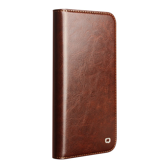 QIALINO Carcasă cu flip din piele de vacă originală pentru iPhone 17 Pro Max, maro