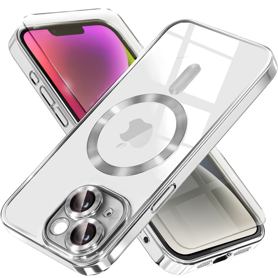 Husă pentru iPhone 14 Plus, Electro MagSafe, de argint + Sticlă pentru ecran