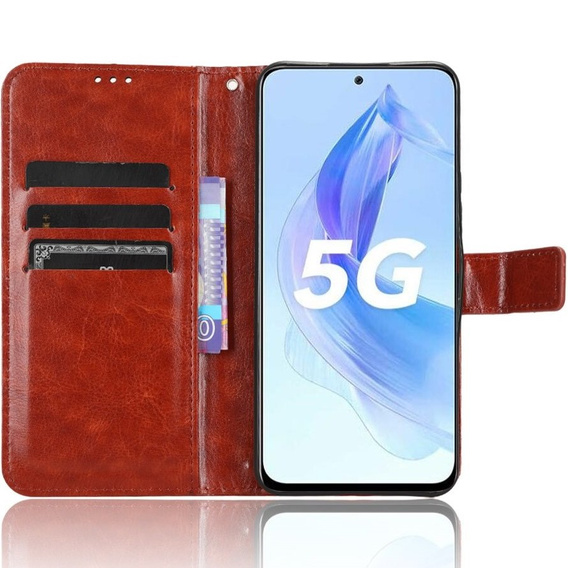 Cu clapetă pentru Honor 90 Lite 5G, Crazy Horse Wallet, maro