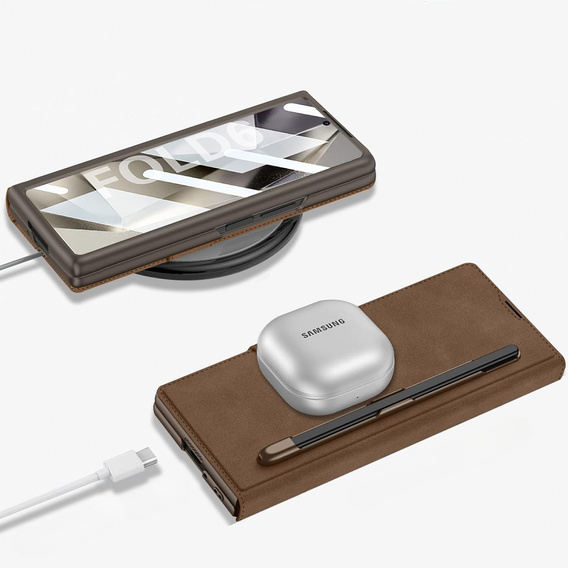 Carcasă portofel cu clapetă maro pentru Samsung Galaxy Z Fold 7 5G
