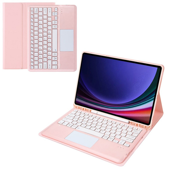 Carcasă + tastatură Samsung Galaxy Tab S9+, Leather Pen Slot TouchPad, roz rose gold