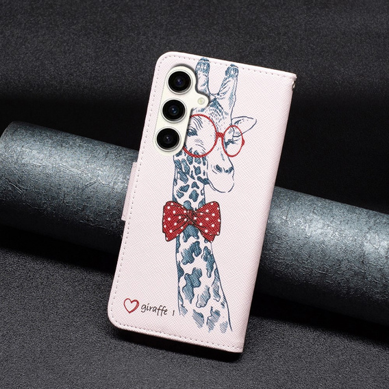 Cu clapetă pentru Samsung Galaxy S23 FE, Wallet, Giraffe roz
