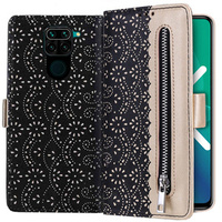 Carcasă cu clapetă pentru Xiaomi Redmi Note 9, Wallet Pocket Zipper Lace, negru