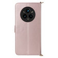 Carcasă cu clapetă pentru Realme 14 Pro+ 5G, Crossbody Leather Wallet, roz rose gold
