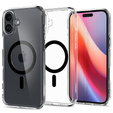 Carcasă MagSafe Spigen pentru iPhone 16 Plus, Ultra Hybrid, transparent / negru + 9H Tempered Glass