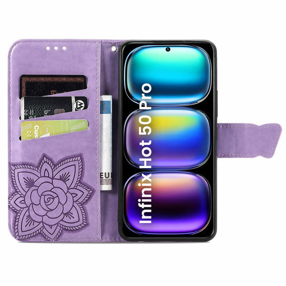 Cu clapetă pentru Infinix Hot 50 Pro 4G, Butterfly, violet