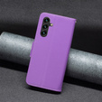 Cu clapetă pentru Samsung Galaxy A15, Wallet Litchi Leather, violet + sticlă 9H 