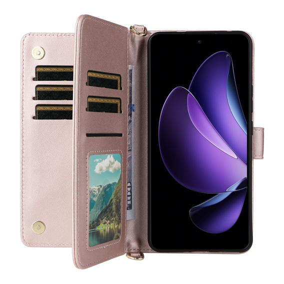 Carcasă cu clapetă pentru Oppo Reno 13F 5G, Crossbody Leather Wallet, roz