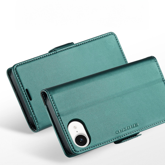 Husă pentru Iphone 16E, ERBORD Glossy Litchi, portofel cu clapetă, verde