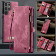Husă CASEME pentru Samsung Galaxy S25 Ultra, Retro Leather Wallet, cu curea de umăr, roșu