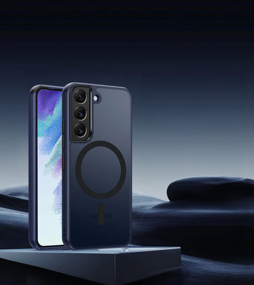 Husă pentru Samsung Galaxy S21, pentru MagSafe, ERBORD Matt Case, albastru închis + sticlă pentru ecran