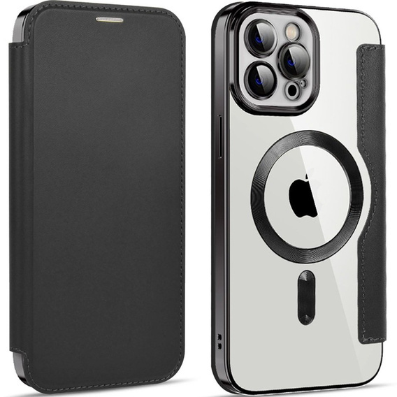 Cu clapetă pentru iPhone 12 Pro, RFID Wallet MagSafe CamShield, negru