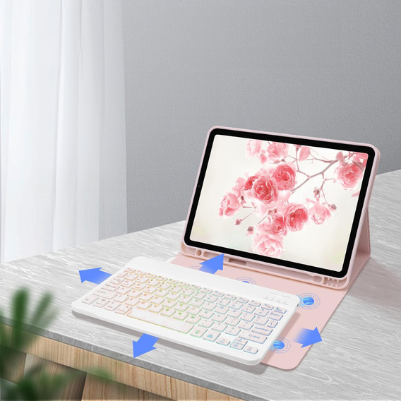Husă cu tastatură bluetooth iluminată pentru iPad 10.9 2022 (10 gen.), roz