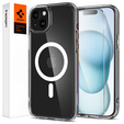 Carcasă MagSafe Spigen pentru iPhone 15, Ultra Hybrid, transparent / alb + 9H Tempered Glass