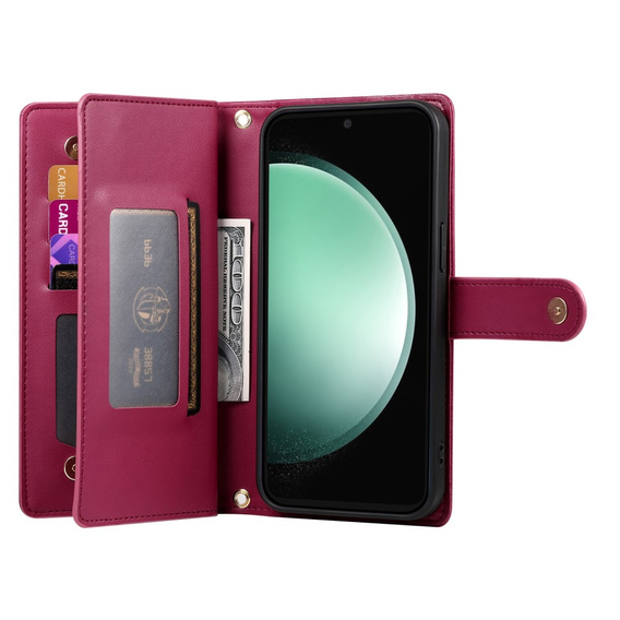 Cu clapetă pentru Samsung Galaxy S25 Edge, Wallet Zipper Pocket, roșu