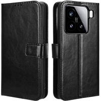 Cu clapetă pentru Xiaomi 15, Crazy Horse Wallet, negru