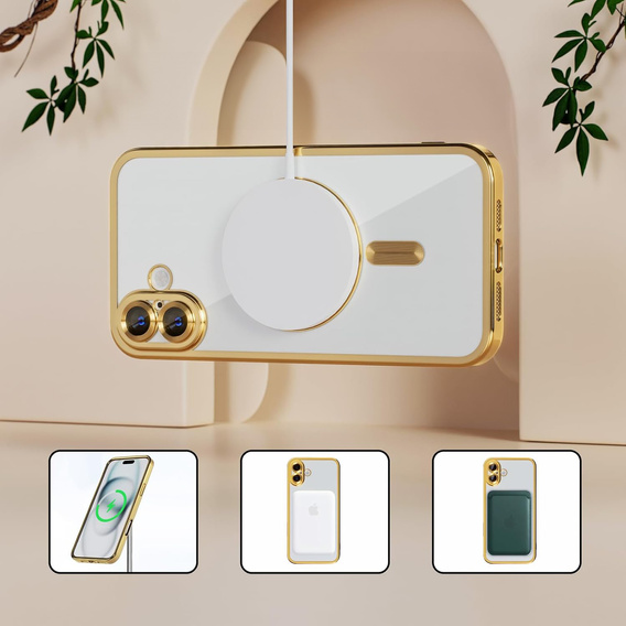 Husă pentru iPhone 16 Plus, Electro MagSafe, de aur + Sticlă pentru ecran