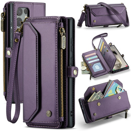 Husă CASEME pentru Samsung Galaxy S25 Ultra, RFID Leather Wallet, cu curea de umăr, violet