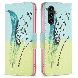Cu clapetă pentru Samsung Galaxy A55 5G, Wallet, Feather, albastru