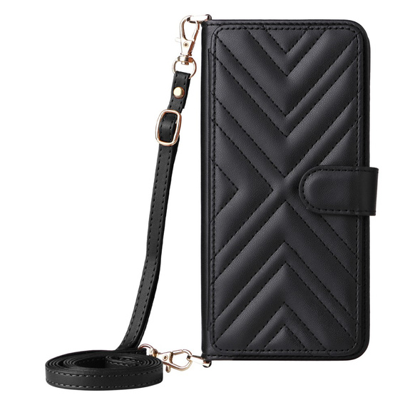 Carcasă cu clapetă pentru Samsung Galaxy S25 Edge, Crossbody Leather Wallet, negru