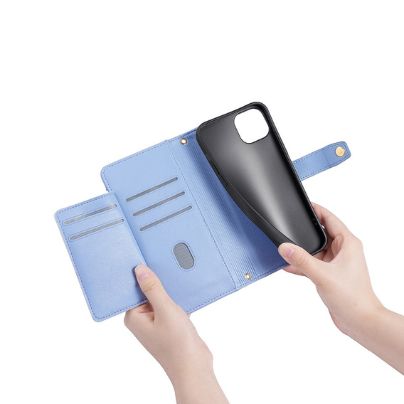 Cu clapetă pentru iPhone 15 Pro, Wallet Zipper Pocket, albastru