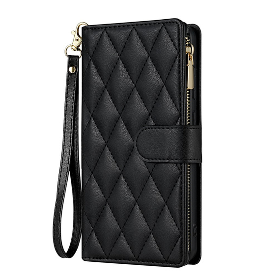 Husă cu clapetă pentru Samsung Galaxy S25 Edge, Rhombus Crossbody Leather, negru