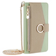Carcasă flip pentru Motorola Edge 40 Neo 5G, Wallet Zipper Pocket, cu oglindă, verde