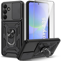 Carcasă blindată pentru Samsung Galaxy A36, CamShield Slide, negru + sticlă călită 9H