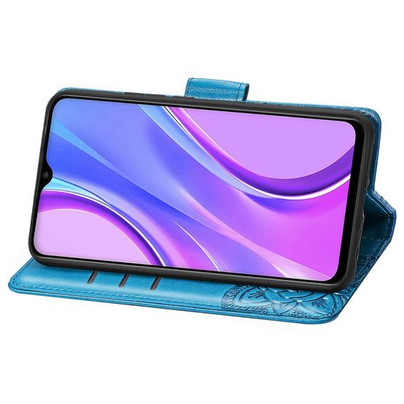 Cu clapetă pentru Xiaomi Redmi 9, Butterfly, albastru