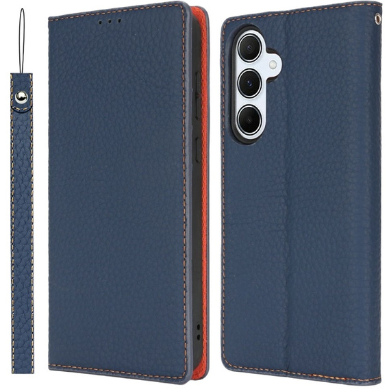 Cu clapetă pentru Samsung Galaxy S25, Litchi Skin Grain, albastru închis