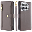 Cu clapetă pentru OnePlus 12 5G, Wallet Zipper Pocket, gri