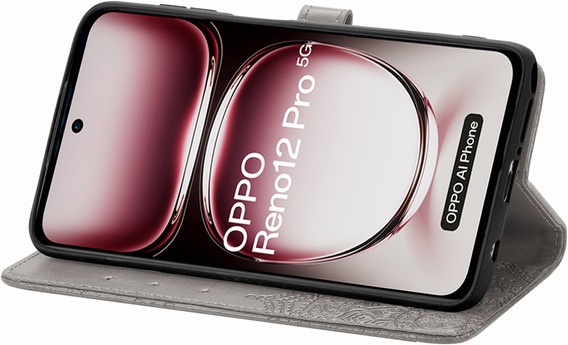 Cu clapetă pentru Oppo Reno 12 Pro, Mandala, gri