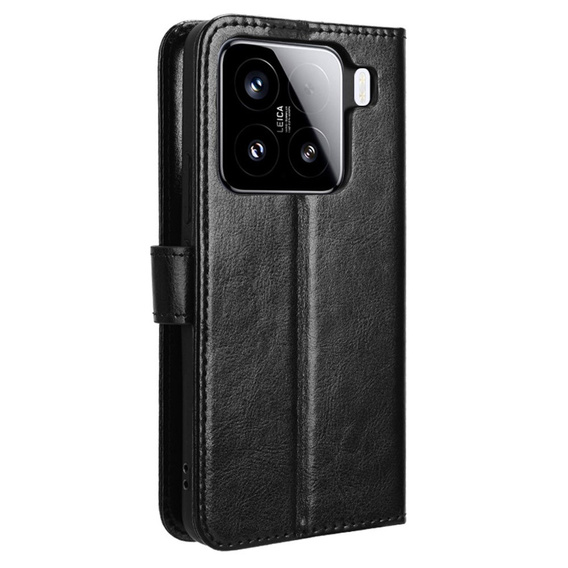 Cu clapetă pentru Xiaomi 15, Crazy Horse Wallet, negru