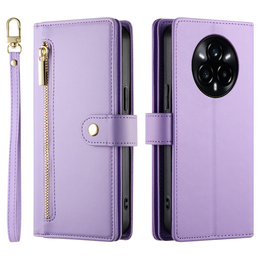 Cu clapetă pentru Realme 14 Pro+ 5G, Wallet Zipper Pocket, violet