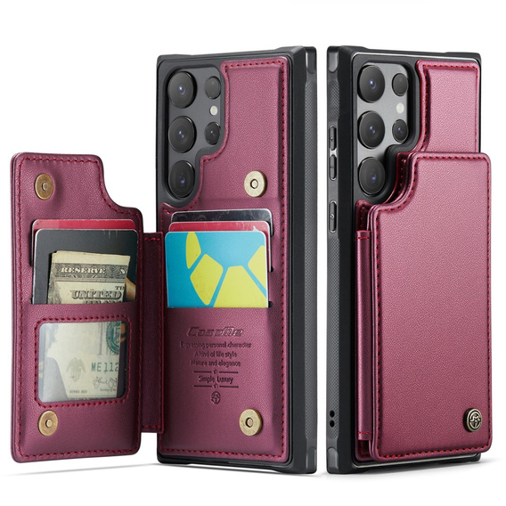 Husa cu clapetă CASEME pentru Samsung Galaxy S25 Ultra, Litchi Wallet, roșu