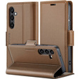 Husă pentru Samsung Galaxy S23 FE, ERBORD Glossy Litchi, portofel cu clapetă, maro