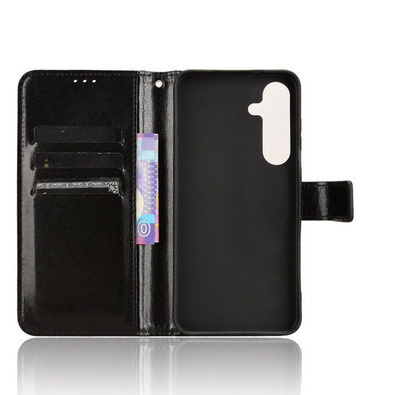 Cu clapetă pentru Samsung Galaxy S25 FE, Crazy Horse Wallet, negru