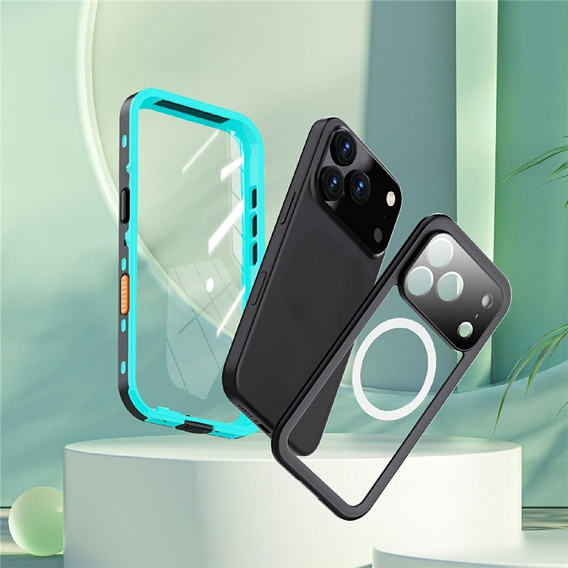 Husă pentru iPhone 17 Pro, impermeabilă IP68, SHELLBOX MagSafe, albastru