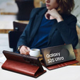 Carcasa flip pentru Samsung Galaxy S25 Ultra, QIALINO Leather Wallet, maro închis