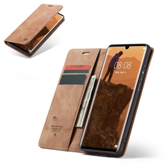 Husa CASEME pentru Huawei P30 Pro, Leather Wallet Case, maro