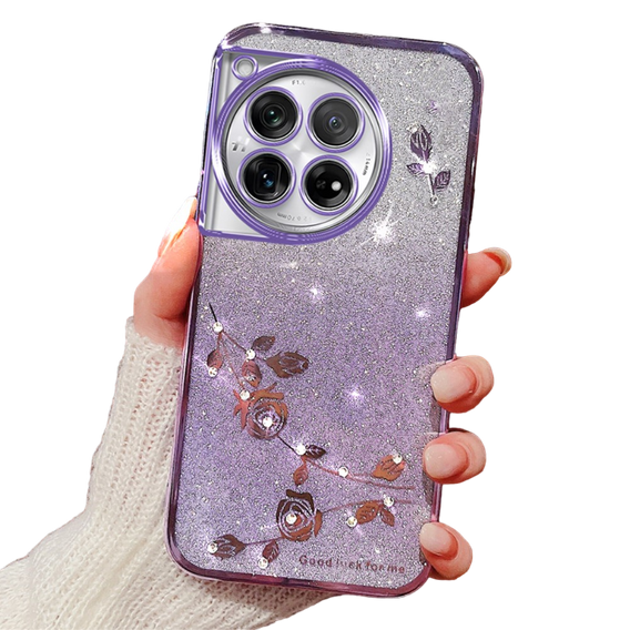 Husă pentru OnePlus 12 5G, Glitter Flower, violet