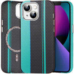 Carcasa pentru iPhone 13, Carbon Fiber MagSafe, negru / albastru