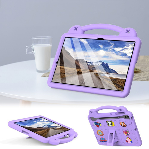 Husă pentru copii pentru Samsung Galaxy Tab S10+ Plus, Cute Patterns, cu suport, violet