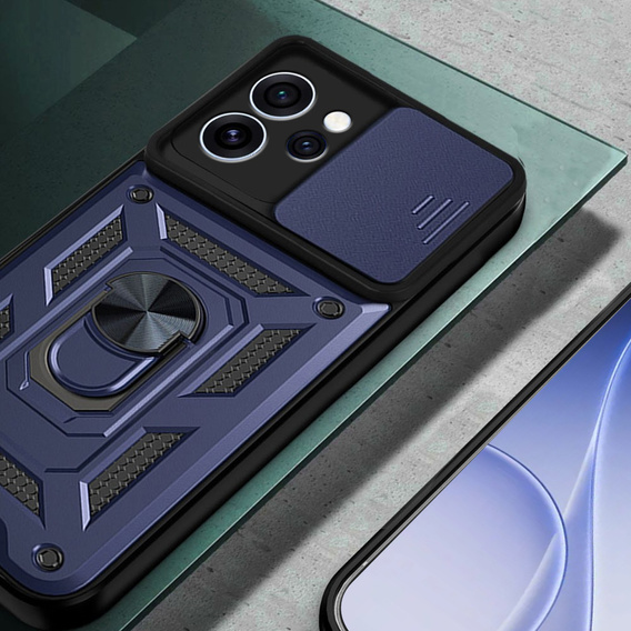 Husă blindată CamShield Slide cu capac pentru cameră și inel pentru Oppo Reno 15 FS, albastră